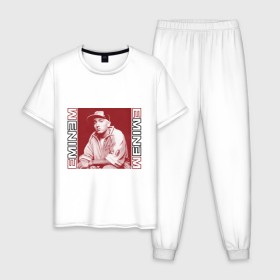 Мужская пижама хлопок с принтом Eminem в кепке в Кировске, 100% хлопок | брюки и футболка прямого кроя, без карманов, на брюках мягкая резинка на поясе и по низу штанин
 | eminm | slim shady | еминем | реп | репчик | рэп