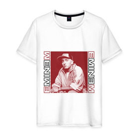 Мужская футболка хлопок с принтом Eminem в кепке в Кировске, 100% хлопок | прямой крой, круглый вырез горловины, длина до линии бедер, слегка спущенное плечо. | eminm | slim shady | еминем | реп | репчик | рэп