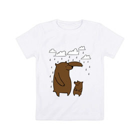 Детская футболка хлопок с принтом Мишки под дождем в Кировске, 100% хлопок | круглый вырез горловины, полуприлегающий силуэт, длина до линии бедер | животные | мишки | мишки под дождем | прикольные картинки