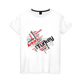 Женская футболка хлопок с принтом Турция (крупные города) в Кировске, 100% хлопок | прямой крой, круглый вырез горловины, длина до линии бедер, слегка спущенное плечо | Тематика изображения на принте: turkey | для туристов | туристические | турция
