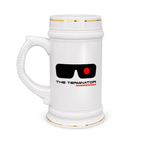 Кружка пивная с принтом The Terminator в Кировске,  керамика (Материал выдерживает высокую температуру, стоит избегать резкого перепада температур) |  объем 630 мл | terminator | очки терминатор | терминатор | шварценеггер | шварцнеггер