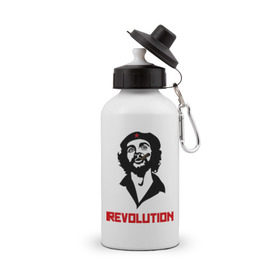 Бутылка спортивная с принтом Che Guevara Revolution в Кировске, металл | емкость — 500 мл, в комплекте две пластиковые крышки и карабин для крепления | че гевара