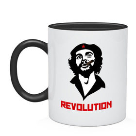 Кружка двухцветная с принтом Che Guevara Revolution в Кировске, керамика | объем — 330 мл, диаметр — 80 мм. Цветная ручка и кайма сверху, в некоторых цветах — вся внутренняя часть | че гевара