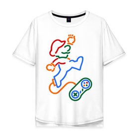 Мужская футболка хлопок Oversize с принтом Марио с пультом в Кировске, 100% хлопок | свободный крой, круглый ворот, “спинка” длиннее передней части | 8 bit | 8 бит | nintendo | марио | нинтендо