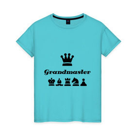 Женская футболка хлопок с принтом Grandmaster в Кировске, 100% хлопок | прямой крой, круглый вырез горловины, длина до линии бедер, слегка спущенное плечо | grandmaster | гросмейстер | гроссмейстер | шахматист | шахматы