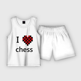 Детская пижама с шортами хлопок с принтом I love chess в Кировске,  |  | Тематика изображения на принте: chess | i love chess | шахматы | я люблю шахматы