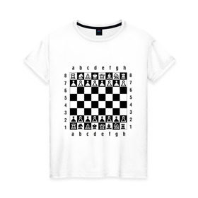 Женская футболка хлопок с принтом Шахматная достка в Кировске, 100% хлопок | прямой крой, круглый вырез горловины, длина до линии бедер, слегка спущенное плечо | шахматист | шахматная доска | шахматы