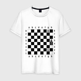 Мужская футболка хлопок с принтом Шахматная комбинация 1 в Кировске, 100% хлопок | прямой крой, круглый вырез горловины, длина до линии бедер, слегка спущенное плечо. | Тематика изображения на принте: комбинация | шахматист | шахматная доска | шахматы
