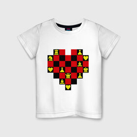 Детская футболка хлопок с принтом Шахматное сердце в Кировске, 100% хлопок | круглый вырез горловины, полуприлегающий силуэт, длина до линии бедер | chess | i love chess | сердце | шахматы | я люблю шахматы