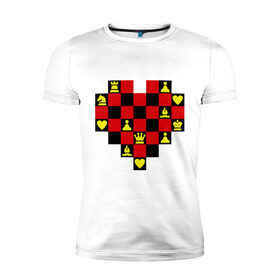 Мужская футболка премиум с принтом Шахматное сердце в Кировске, 92% хлопок, 8% лайкра | приталенный силуэт, круглый вырез ворота, длина до линии бедра, короткий рукав | chess | i love chess | сердце | шахматы | я люблю шахматы