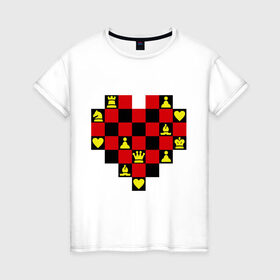 Женская футболка хлопок с принтом Шахматное сердце в Кировске, 100% хлопок | прямой крой, круглый вырез горловины, длина до линии бедер, слегка спущенное плечо | chess | i love chess | сердце | шахматы | я люблю шахматы