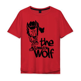 Мужская футболка хлопок Oversize с принтом тамбовский волк в Кировске, 100% хлопок | свободный крой, круглый ворот, “спинка” длиннее передней части | Тематика изображения на принте: wolf | волк | животные