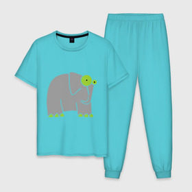 Мужская пижама хлопок с принтом Веселый слоник в Кировске, 100% хлопок | брюки и футболка прямого кроя, без карманов, на брюках мягкая резинка на поясе и по низу штанин
 | слон