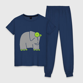 Женская пижама хлопок с принтом Веселый слоник в Кировске, 100% хлопок | брюки и футболка прямого кроя, без карманов, на брюках мягкая резинка на поясе и по низу штанин | слон