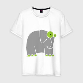 Мужская футболка хлопок с принтом Веселый слоник в Кировске, 100% хлопок | прямой крой, круглый вырез горловины, длина до линии бедер, слегка спущенное плечо. | Тематика изображения на принте: слон