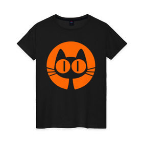 Женская футболка хлопок с принтом Кошка и луна в Кировске, 100% хлопок | прямой крой, круглый вырез горловины, длина до линии бедер, слегка спущенное плечо | кот | коте | кошка | кошка и луна | луна | черный кот