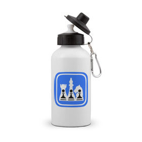 Бутылка спортивная с принтом белые-черные в Кировске, металл | емкость — 500 мл, в комплекте две пластиковые крышки и карабин для крепления | chess | дорожный знак | знак | шахматы