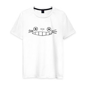 Мужская футболка хлопок с принтом totoro face в Кировске, 100% хлопок | прямой крой, круглый вырез горловины, длина до линии бедер, слегка спущенное плечо. | totoro | аниме | анимэ | тоторо