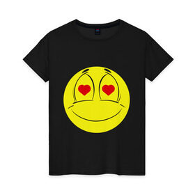 Женская футболка хлопок с принтом Влюбленный смайлик в Кировске, 100% хлопок | прямой крой, круглый вырез горловины, длина до линии бедер, слегка спущенное плечо | smile | любовь | смайл | смайлик | улыбка