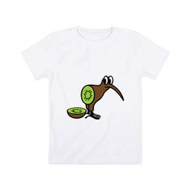 Детская футболка хлопок с принтом Птичка Киви в Кировске, 100% хлопок | круглый вырез горловины, полуприлегающий силуэт, длина до линии бедер | еда | животные | звери | птица | фрукты