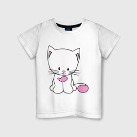 Детская футболка хлопок с принтом милый котенок в Кировске, 100% хлопок | круглый вырез горловины, полуприлегающий силуэт, длина до линии бедер | kitty | животное | зверь | киса | котик | котяра | кошка | любимец | питомец