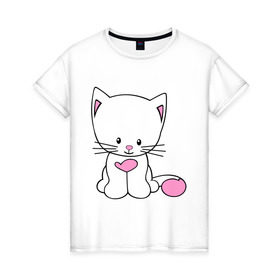 Женская футболка хлопок с принтом милый котенок в Кировске, 100% хлопок | прямой крой, круглый вырез горловины, длина до линии бедер, слегка спущенное плечо | kitty | животное | зверь | киса | котик | котяра | кошка | любимец | питомец