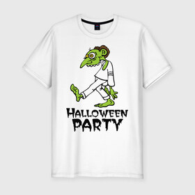Мужская футболка премиум с принтом Halloween party-зомби в Кировске, 92% хлопок, 8% лайкра | приталенный силуэт, круглый вырез ворота, длина до линии бедра, короткий рукав | зомби
