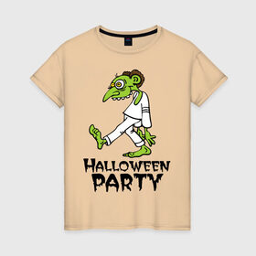 Женская футболка хлопок с принтом Halloween party-зомби в Кировске, 100% хлопок | прямой крой, круглый вырез горловины, длина до линии бедер, слегка спущенное плечо | зомби