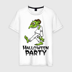 Мужская футболка хлопок с принтом Halloween party-зомби в Кировске, 100% хлопок | прямой крой, круглый вырез горловины, длина до линии бедер, слегка спущенное плечо. | зомби
