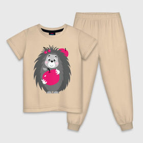 Детская пижама хлопок с принтом Ёжик держит яблоко в Кировске, 100% хлопок |  брюки и футболка прямого кроя, без карманов, на брюках мягкая резинка на поясе и по низу штанин
 | ежик | животные | милые создания