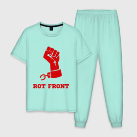 Мужская пижама хлопок с принтом Rot front в Кировске, 100% хлопок | брюки и футболка прямого кроя, без карманов, на брюках мягкая резинка на поясе и по низу штанин
 | front | rot | rot front | красная рука | политические | рука | фронт