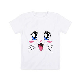 Детская футболка хлопок с принтом Японская кошечка в Кировске, 100% хлопок | круглый вырез горловины, полуприлегающий силуэт, длина до линии бедер | аниме | глаза | глазки | девушкам | киса | кот | коте | котенок | кошечка | кошка | милые создания | мордочка | японская кошечка