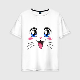 Женская футболка хлопок Oversize с принтом Японская кошечка в Кировске, 100% хлопок | свободный крой, круглый ворот, спущенный рукав, длина до линии бедер
 | аниме | глаза | глазки | девушкам | киса | кот | коте | котенок | кошечка | кошка | милые создания | мордочка | японская кошечка