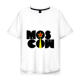 Мужская футболка хлопок Oversize с принтом Mos-Cow в Кировске, 100% хлопок | свободный крой, круглый ворот, “спинка” длиннее передней части | mos cow | москва