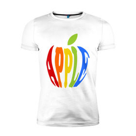 Мужская футболка премиум с принтом Apple яблоко в Кировске, 92% хлопок, 8% лайкра | приталенный силуэт, круглый вырез ворота, длина до линии бедра, короткий рукав | apple | яблоко