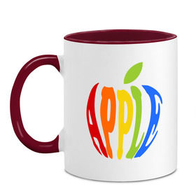 Кружка двухцветная с принтом Apple яблоко в Кировске, керамика | объем — 330 мл, диаметр — 80 мм. Цветная ручка и кайма сверху, в некоторых цветах — вся внутренняя часть | apple | яблоко