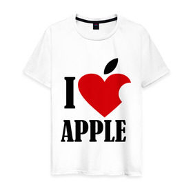 Мужская футболка хлопок с принтом i love apple с листиком в Кировске, 100% хлопок | прямой крой, круглый вырез горловины, длина до линии бедер, слегка спущенное плечо. | apple | джобс | телефон | яблоко