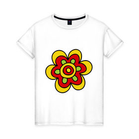 Женская футболка хлопок с принтом Яркий цветочек в Кировске, 100% хлопок | прямой крой, круглый вырез горловины, длина до линии бедер, слегка спущенное плечо | 