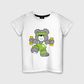 Детская футболка хлопок с принтом Fitness bear в Кировске, 100% хлопок | круглый вырез горловины, полуприлегающий силуэт, длина до линии бедер | 