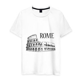 Мужская футболка хлопок с принтом ROME (эскиз) в Кировске, 100% хлопок | прямой крой, круглый вырез горловины, длина до линии бедер, слегка спущенное плечо. | италия | колизей | рим | туристам