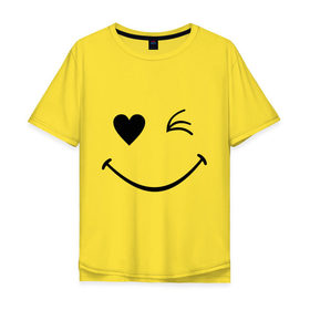 Мужская футболка хлопок Oversize с принтом Подмигивающий смайлик в Кировске, 100% хлопок | свободный крой, круглый ворот, “спинка” длиннее передней части | smile | для девушек | мордочка | позитив | рожица | сердечко | смайл | смайлик | улыбка