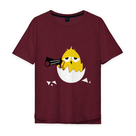 Мужская футболка хлопок Oversize с принтом Цыпленок гангстер (chicken gangster) в Кировске, 100% хлопок | свободный крой, круглый ворот, “спинка” длиннее передней части | дуло | оружие | пистолет | птенчик | птичка | цыпа | яйцо