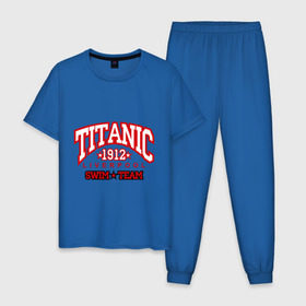 Мужская пижама хлопок с принтом TITANIC swim team в Кировске, 100% хлопок | брюки и футболка прямого кроя, без карманов, на брюках мягкая резинка на поясе и по низу штанин
 | sport | ливерпуль | плавание | титаник