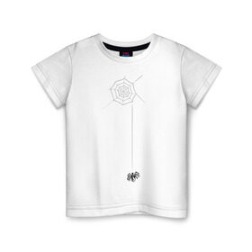Детская футболка хлопок с принтом Паутина на груди в Кировске, 100% хлопок | круглый вырез горловины, полуприлегающий силуэт, длина до линии бедер | животные | насекомое | паук | паутинка | паучок | прикольные картинки