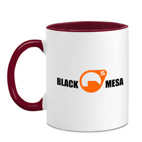 Кружка двухцветная с принтом Black mesa Main logo в Кировске, керамика | объем — 330 мл, диаметр — 80 мм. Цветная ручка и кайма сверху, в некоторых цветах — вся внутренняя часть | black mesa | игры | компьютерные игры