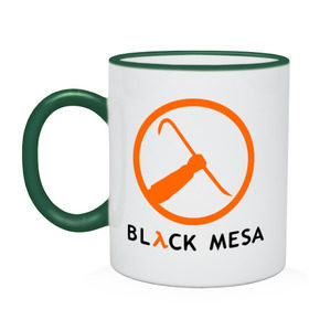 Кружка двухцветная с принтом Black mesa Orange logo в Кировске, керамика | объем — 330 мл, диаметр — 80 мм. Цветная ручка и кайма сверху, в некоторых цветах — вся внутренняя часть | Тематика изображения на принте: black mesa | игры | компьютерные игры