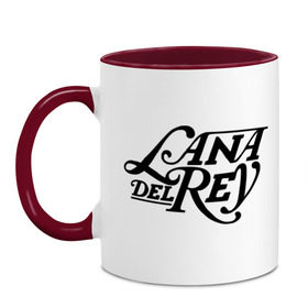 Кружка двухцветная с принтом Lana Del Rey в Кировске, керамика | объем — 330 мл, диаметр — 80 мм. Цветная ручка и кайма сверху, в некоторых цветах — вся внутренняя часть | lana del rey | лана дель рей | музыка