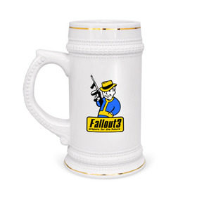 Кружка пивная с принтом Fallout Man в Кировске,  керамика (Материал выдерживает высокую температуру, стоит избегать резкого перепада температур) |  объем 630 мл | fallout | логотип | постапокалиптические | фаллаут | фоллаут