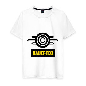Мужская футболка хлопок с принтом Fallout Vault-tec в Кировске, 100% хлопок | прямой крой, круглый вырез горловины, длина до линии бедер, слегка спущенное плечо. | fallout | логотип | постапокалиптические | фаллаут | фоллаут