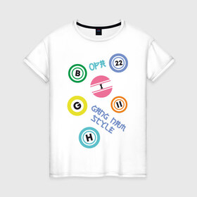 Женская футболка хлопок с принтом Gangnam print в Кировске, 100% хлопок | прямой крой, круглый вырез горловины, длина до линии бедер, слегка спущенное плечо | gangnam style | интернет приколы | корейский репер | корейский рэп | корея